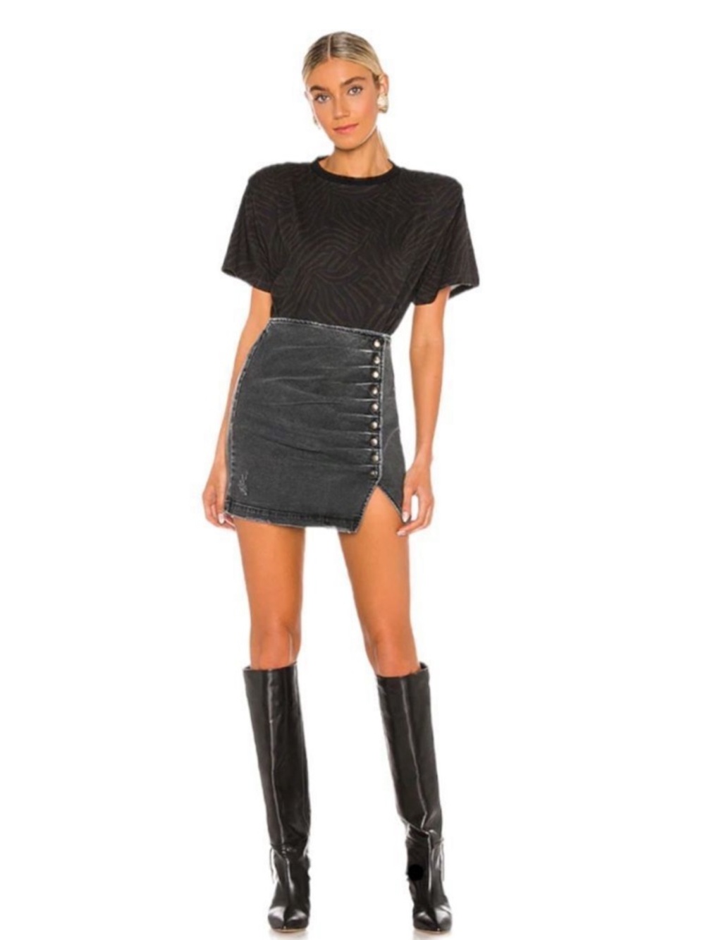 Retrofete Willa Skirt Distressed Black Denim Wash Size Large